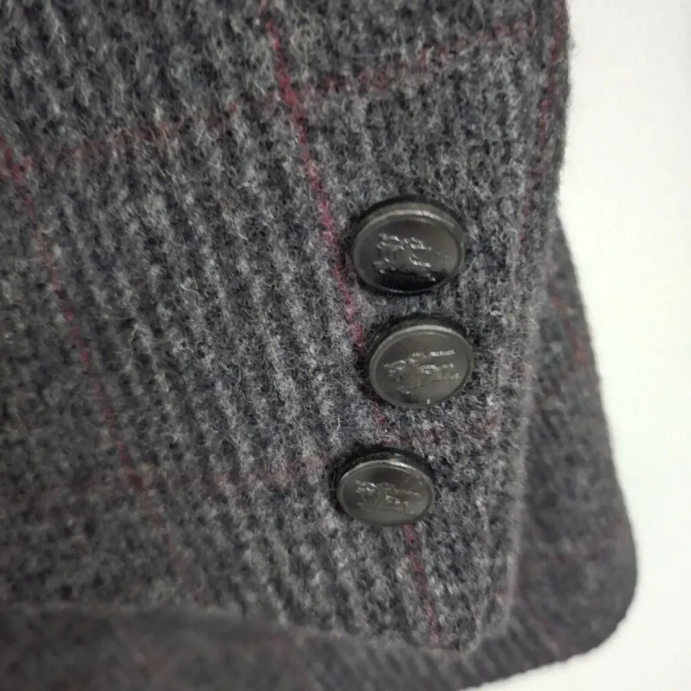 Burberry Blazer Jacket 46R XL Pure Camel Hair Wiedemans Dark Gray Plaid‎ Vintage